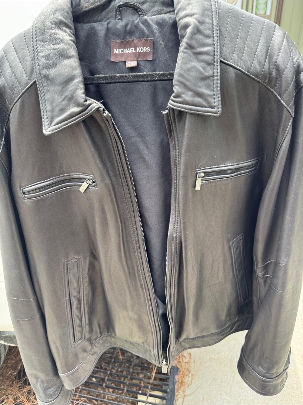 Michael Kors Black Leather Bomber Jacket
